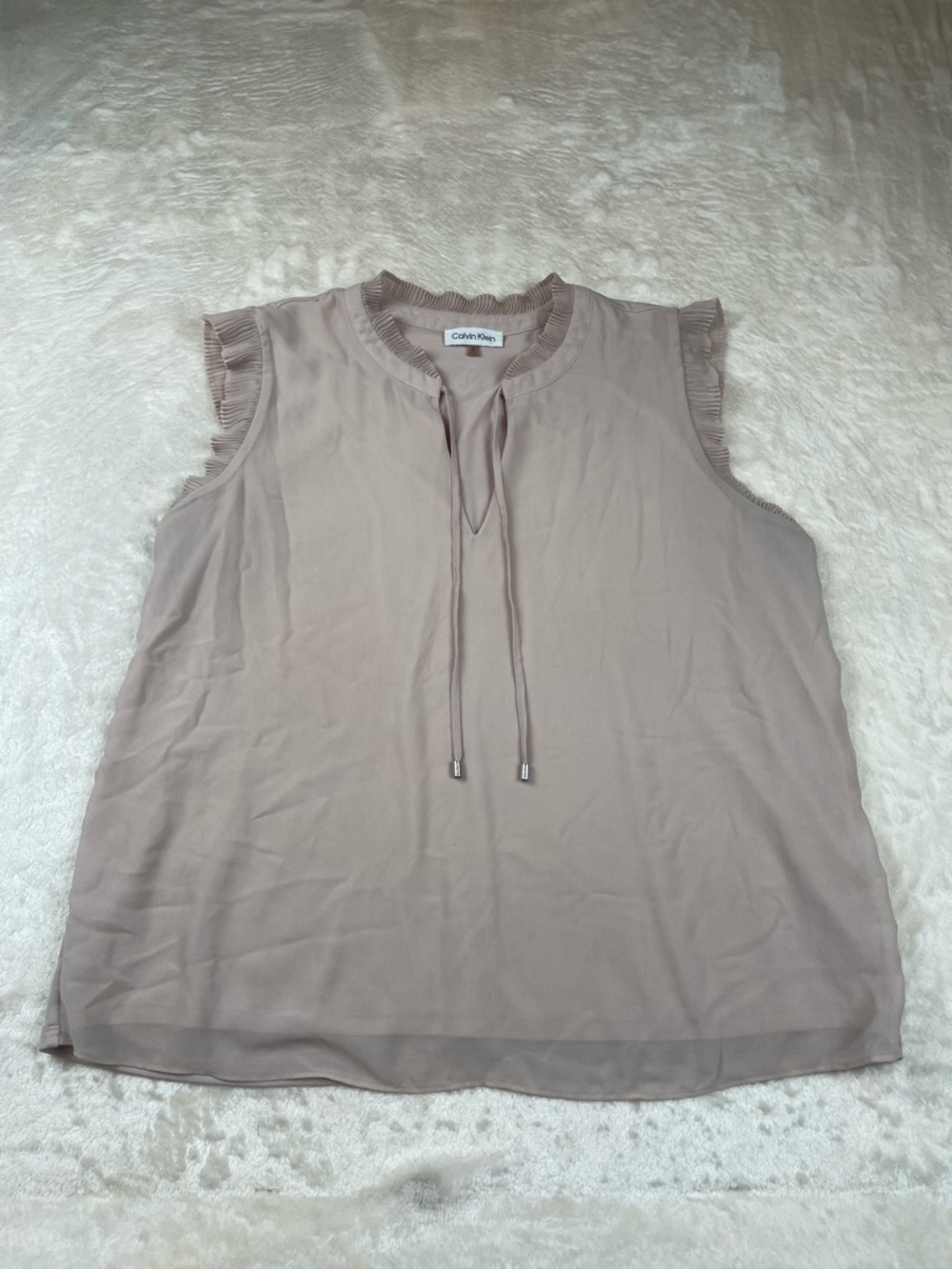 Calvin Klein Taupe Tie-Neck Ruffle-Trim Sleeveless Camisole